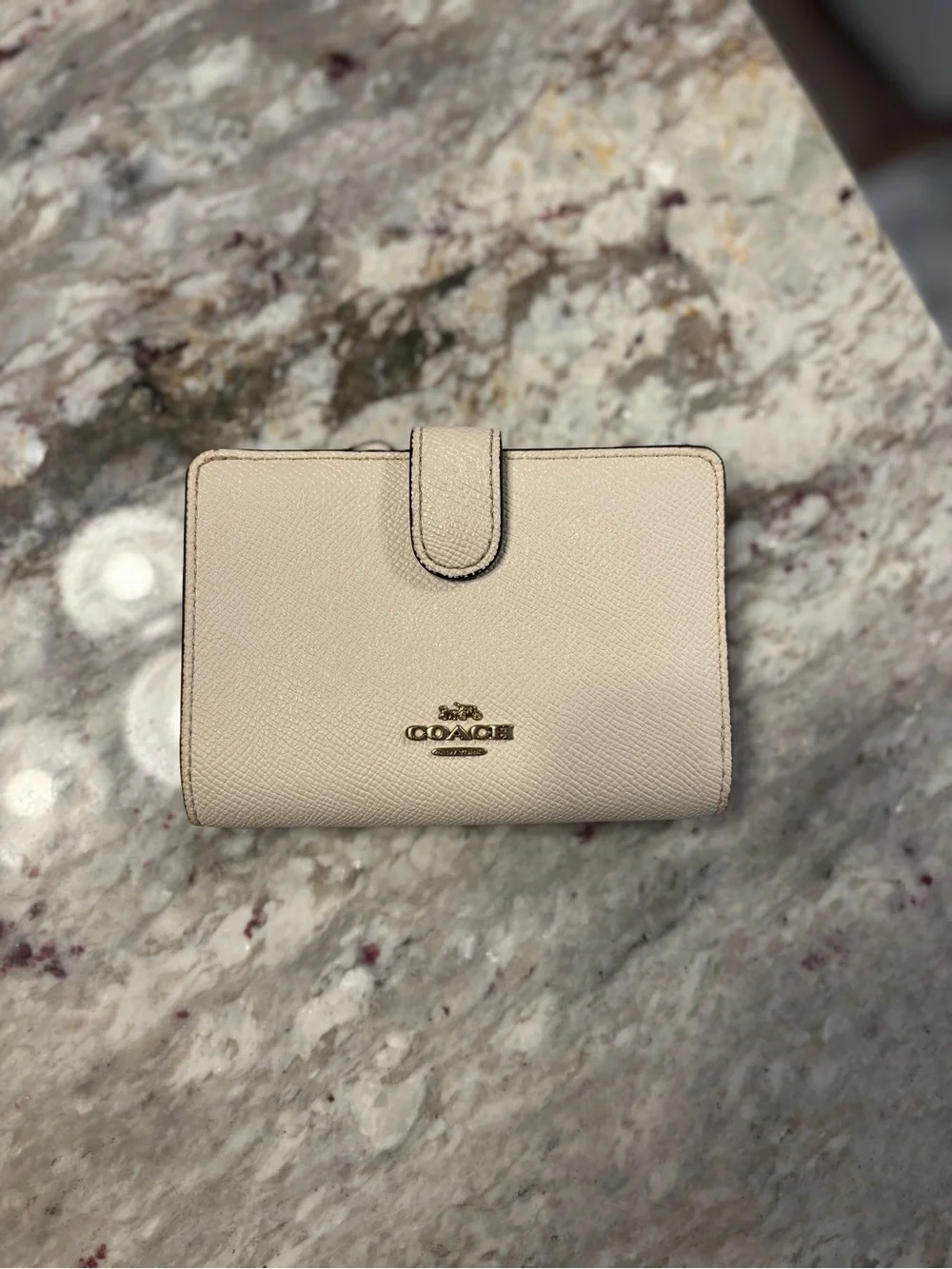 Coach Small Pebbled Leather Wallet in Light Beige